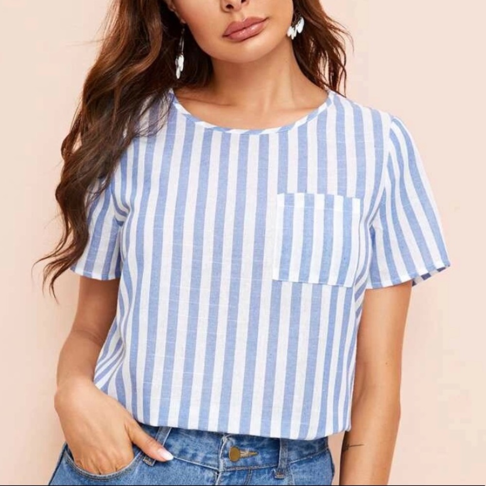 46. NEW| SHEIN Women’s Striped Nautical Back Button Blouse - Picture 5 of 5